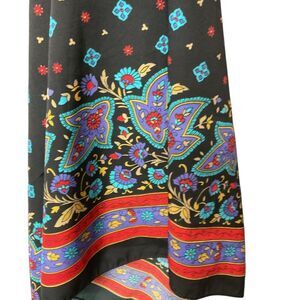 Vintage Pizamit Bohemian Floral Paisley‎ Square Silk Scarf Black Multi Pattern